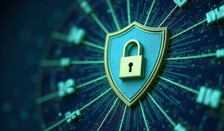 Ilustrace zabezpečených osobních údajů s ikonami zámku a štítu.