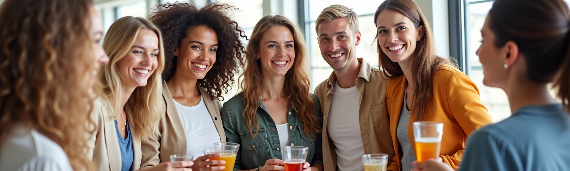 Skupina šťastných a usměvavých lidí, která představuje spokojené klienty nutričního poradenství.