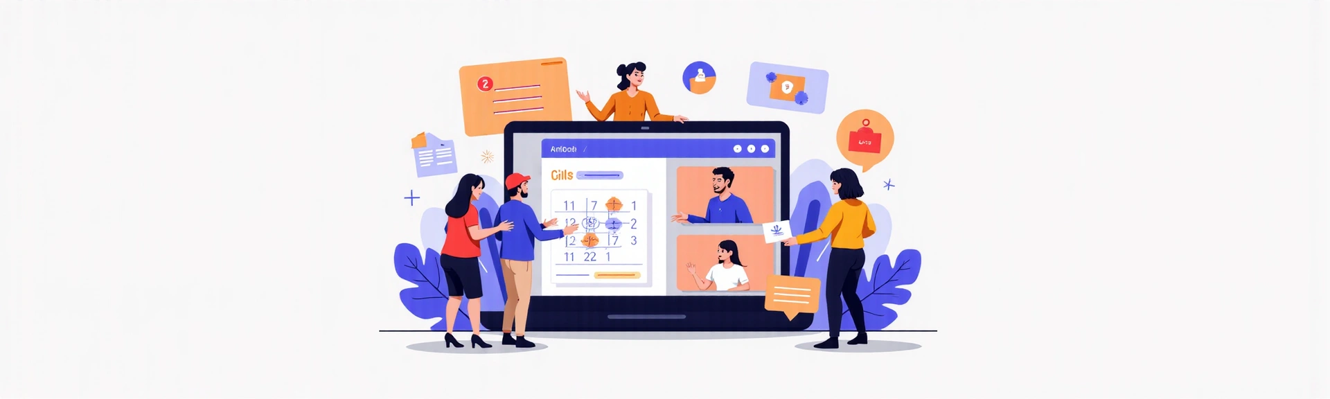 Ilustrace kalendáře a online schůzky